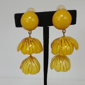 Cilea Paris Yellow Resin Dangle Clip-On Earrings